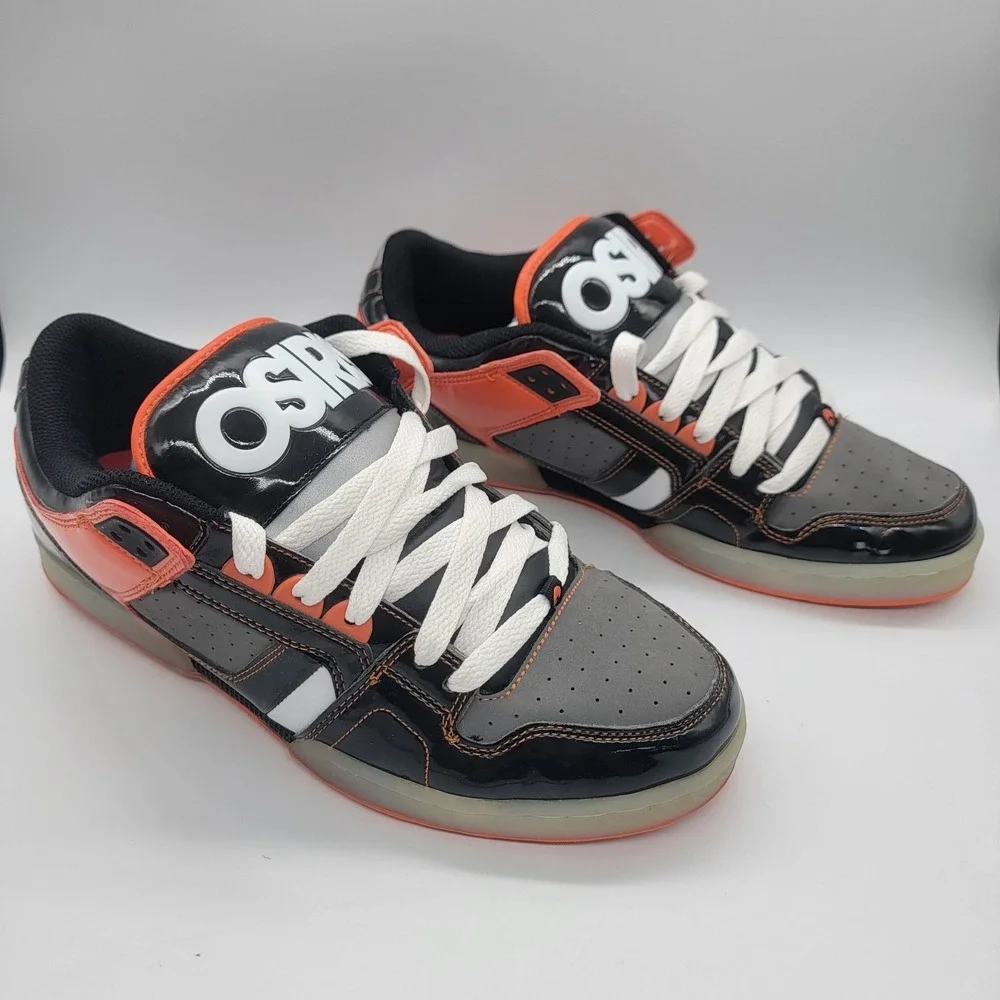 RARE Vintage Osiris NYC 83 Low Shoes Men's 12 Black Orange Patent Y2K Chunky NEW